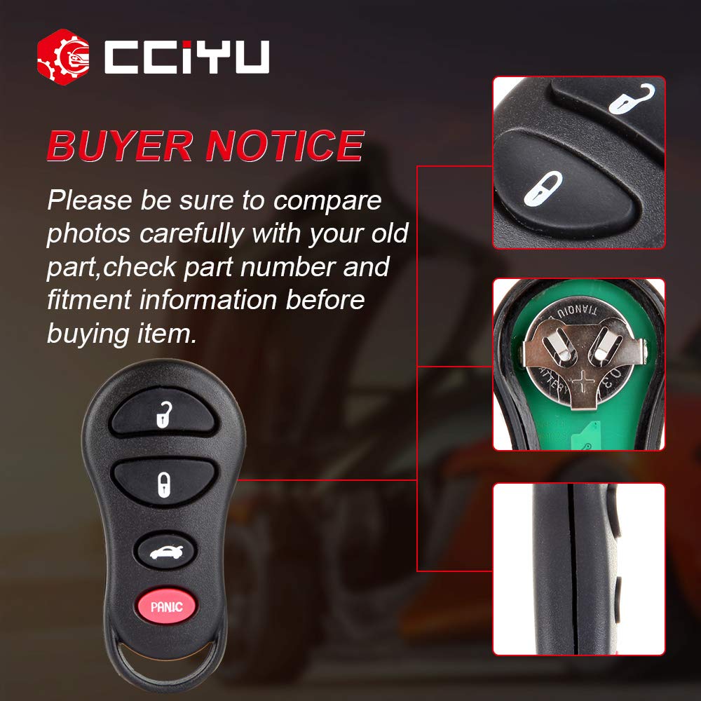 cciyu cciyu X 1 Flip Key Fob 4 Buttons Replacement for Jeep Dodge Chrysler Intrepid Stratus Viper LHS 300M Concorde Sebring GQ43VT17T - View 6 of 7