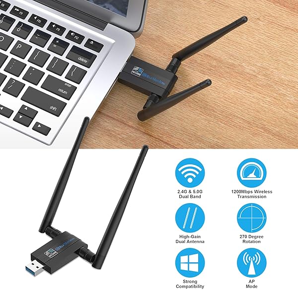 Blueshadow Blueshadow AC1300 USB WiFi Adapter Dual Band Wireless Network Adapter for PC Desktop USB 3.0 Supports Windows and Mac OS X - View 4 of 10