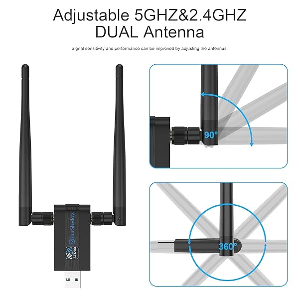 Blueshadow Blueshadow AC1300 USB WiFi Adapter Dual Band Wireless Network Adapter for PC Desktop USB 3.0 Supports Windows and Mac OS X - View 8 of 10