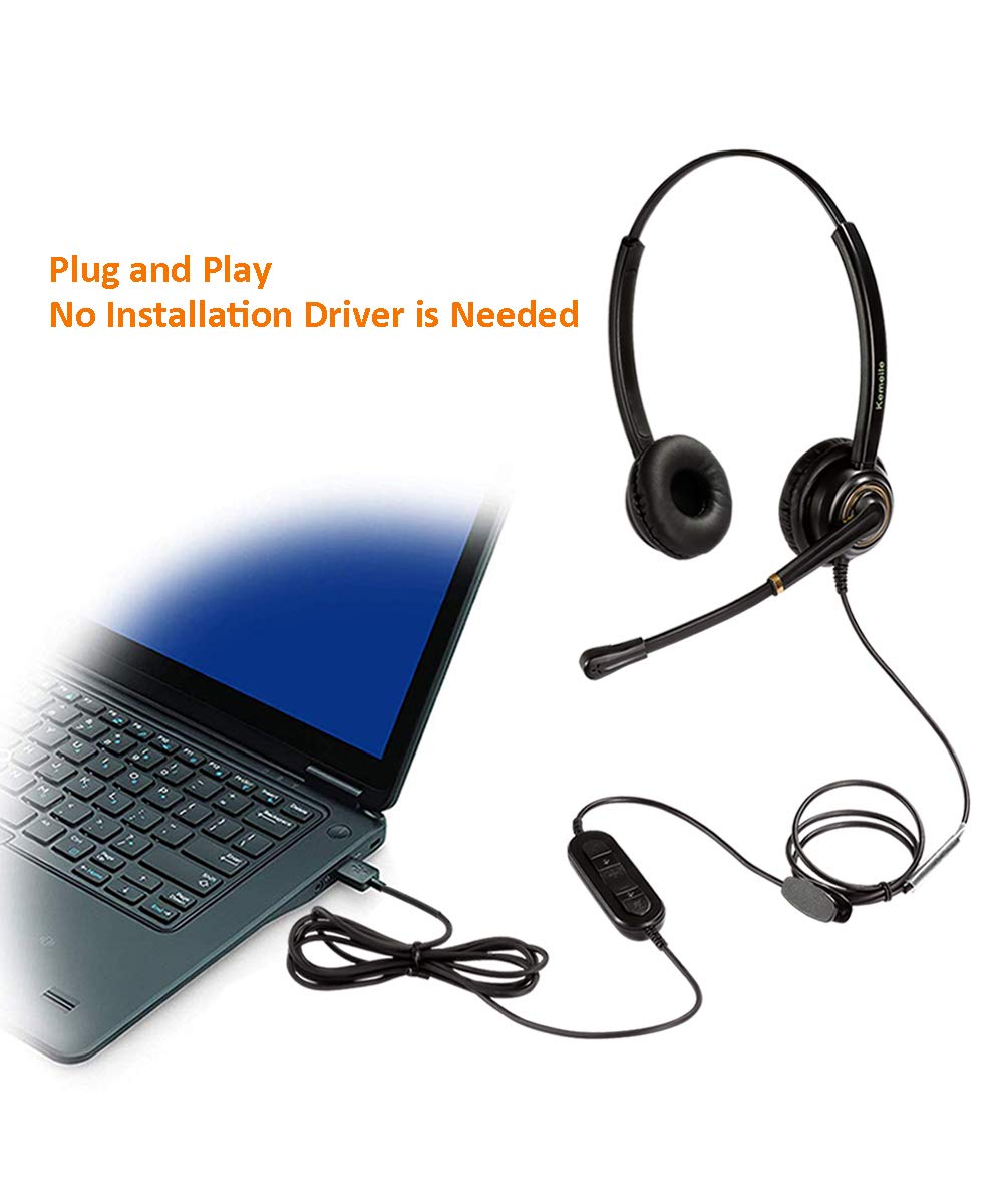 KEMEILE USB Headset with Noise Cancelling Microphone and Volume Controls for PC Voice Recognition Zoom Skype Conference Calls Online Education - View 2 of 6