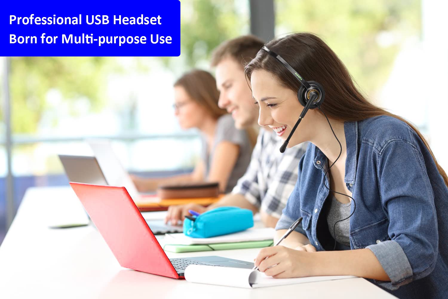 KEMEILE USB Headset with Noise Cancelling Microphone and Volume Controls for PC Voice Recognition Zoom Skype Conference Calls Online Education - View 4 of 6