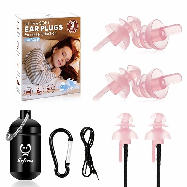 softvox Softvox Sleep Ear Plugs for Side Sleepers 3 Pairs Reusable Noise Cancelling Earbuds for Snoring Study Travel Working Safety 32dB Protection