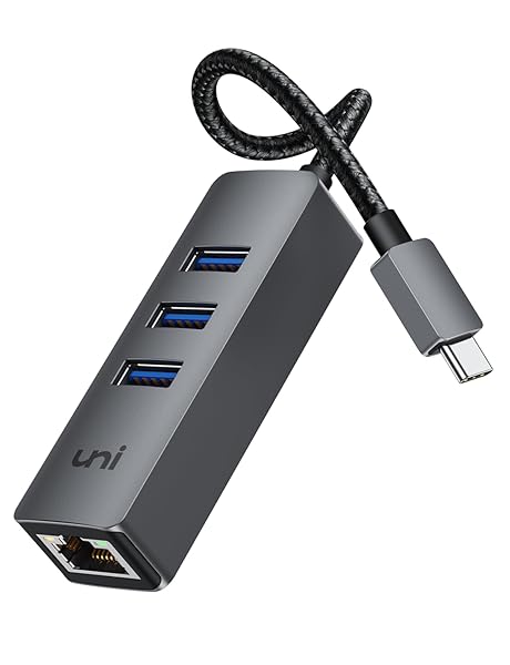 uni Fast USB-C to Ethernet Adapter 1Gbps | 4-in-1 Hub for MacBook Pro, iPad Pro, Surface, Chromebook - Thunderbolt 3/4 Compatible