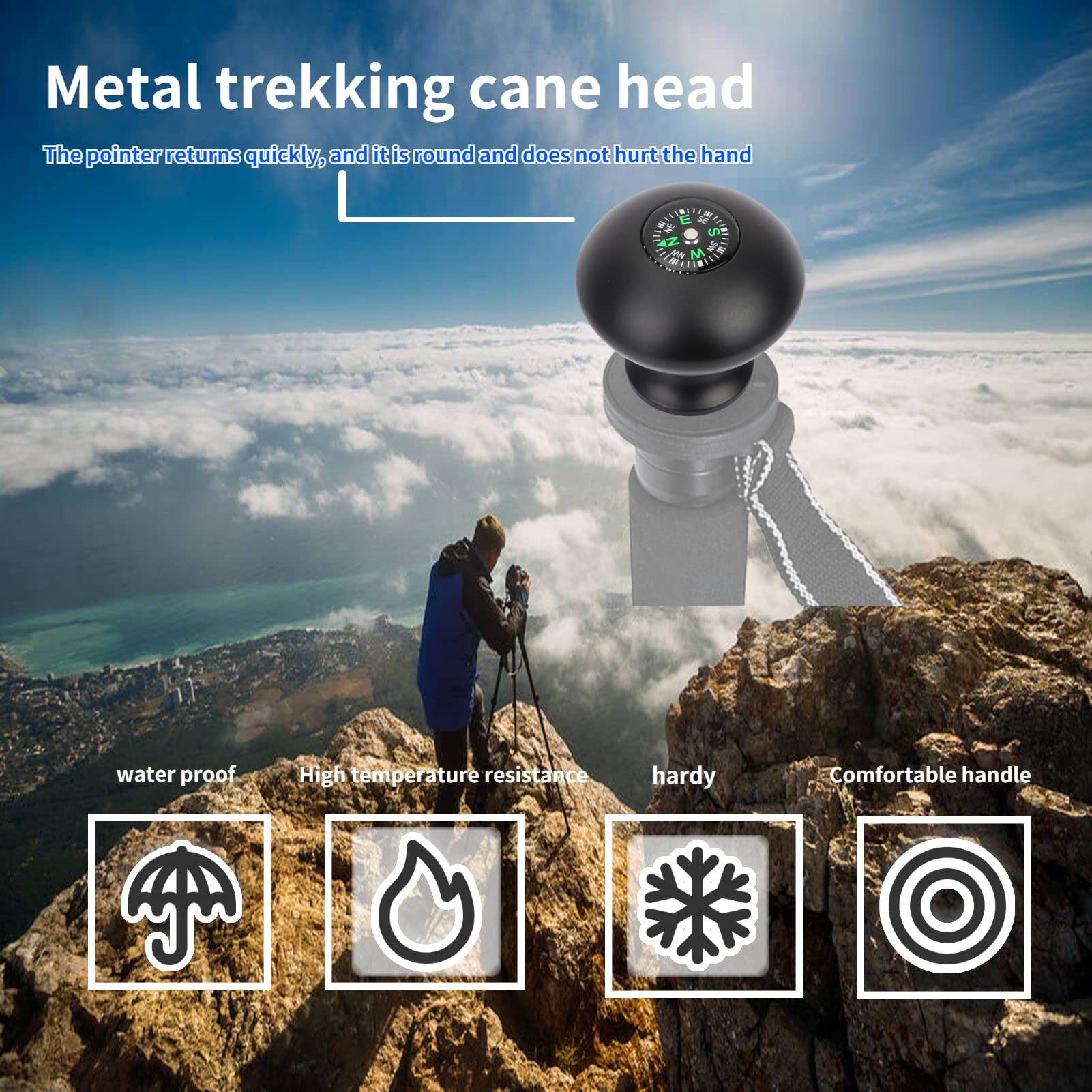 Wendry Top Trekking Poles with Knob Handle Grip & Compass Monopod Head - Universal Walking Stick for Outdoor Adventures - View 2 of 7