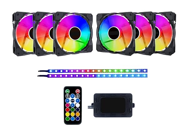 Apevia Upgrade Your PC: Apevia FB6P2-RGB 120mm Silent RGB Fan with Remote, 16 LEDs & Anti-Vibration Pads (6+2 Pack)