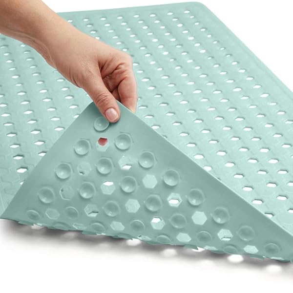 GORILLA GRIP Gorilla Grip Bath Mat 35x16 - Washable, Suction Cups & Drain Holes for Clean Tubs - Mint Opaque Shower Mat