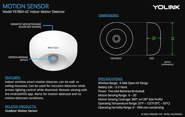 YoLink YoLink LoRa Smart Motion Detector: 1/4 Mile Wireless Range, Alexa & IFTTT Compatible - View 4 of 11