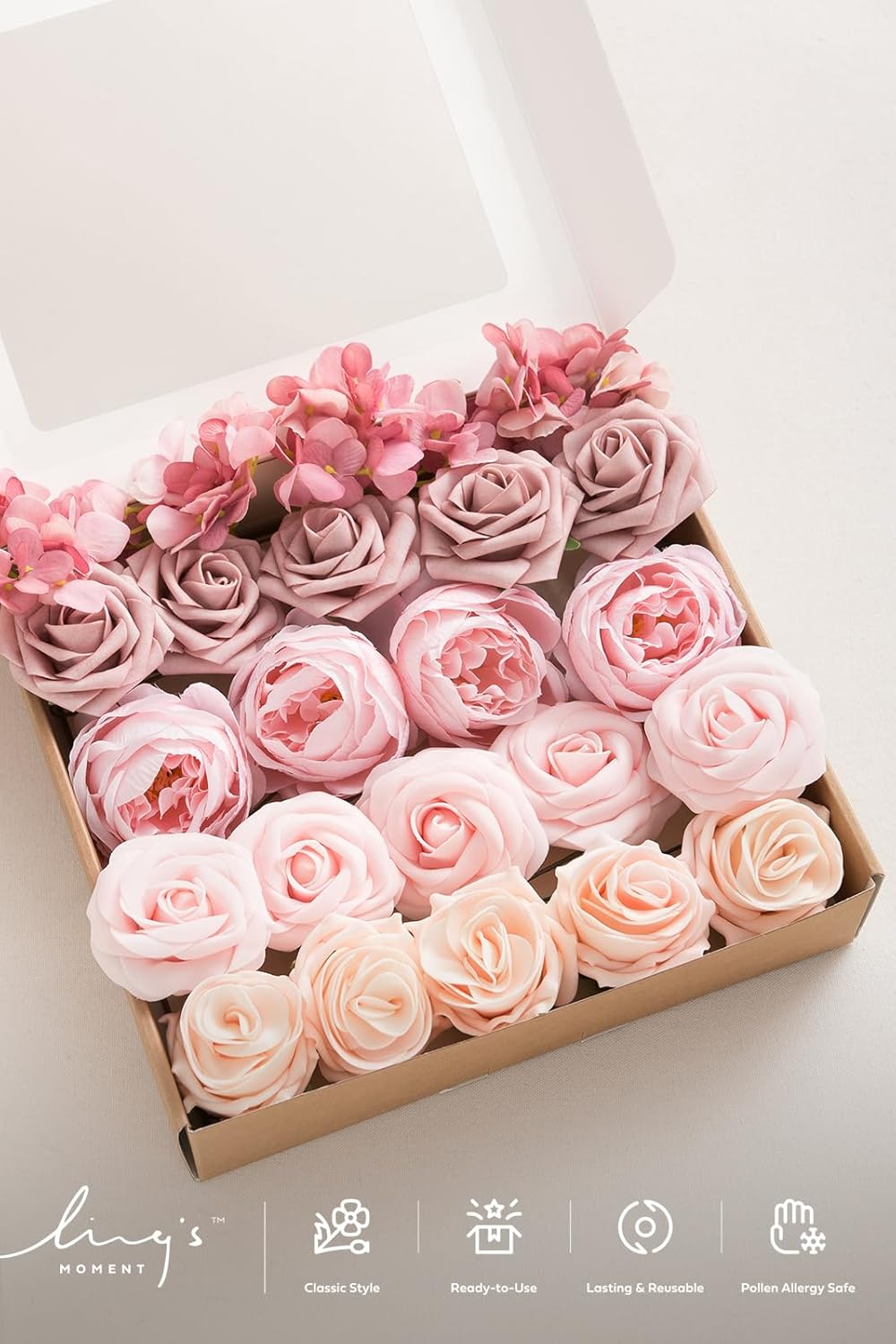 Ling's moment Ling's Moment Pink Blush Artificial Flowers Silk Hydrangea Foam Roses Gardenia Combo for DIY Wedding Bouquets Centerpieces 24pcs - View 5 of 9