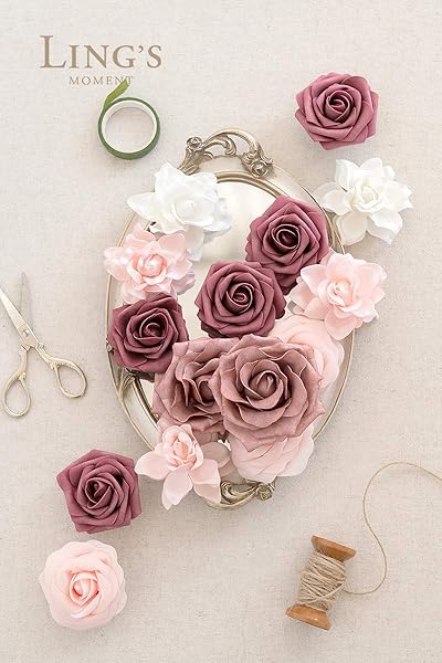 Ling's moment Ling's Moment Faux Foam Roses and Gardenia Combo for DIY Wedding Bouquets and Home Decor 24pcs Mauve and Blush - View 3 of 8