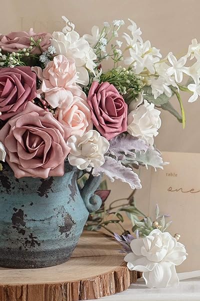 Ling's moment Ling's Moment Faux Foam Roses and Gardenia Combo for DIY Wedding Bouquets and Home Decor 24pcs Mauve and Blush - View 4 of 8