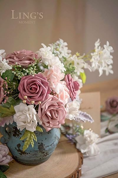 Ling's moment Ling's Moment Faux Foam Roses and Gardenia Combo for DIY Wedding Bouquets and Home Decor 24pcs Mauve and Blush - View 5 of 8