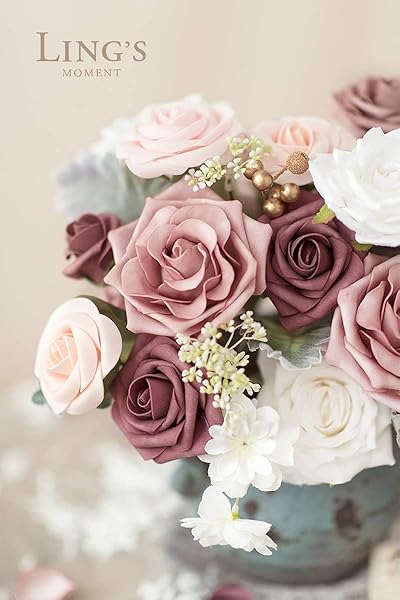 Ling's moment Ling's Moment Faux Foam Roses and Gardenia Combo for DIY Wedding Bouquets and Home Decor 24pcs Mauve and Blush - View 7 of 8