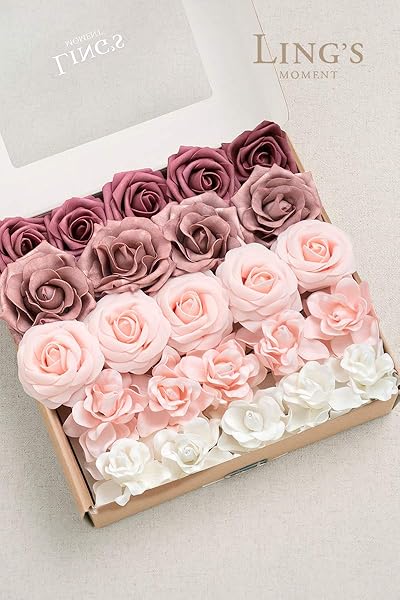 Ling's moment Ling's Moment Faux Foam Roses and Gardenia Combo for DIY Wedding Bouquets and Home Decor 24pcs Mauve and Blush - View 8 of 8