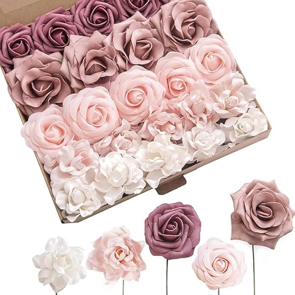 Ling's moment Ling's Moment Faux Foam Roses and Gardenia Combo for DIY Wedding Bouquets and Home Decor 24pcs Mauve and Blush - View 2 of 8