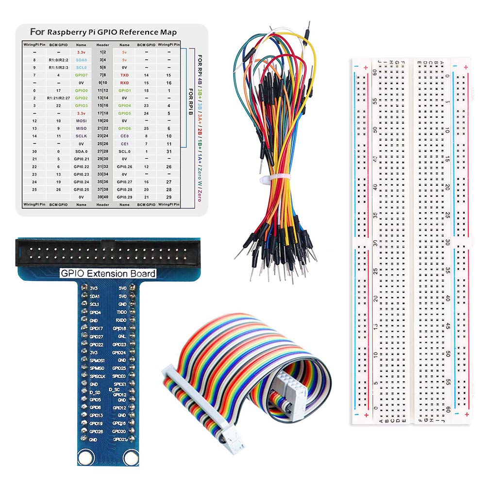 WayinTop WayinTop RPi GPIO Breakout Expansion Kit for Raspberry Pi 4B 3B+ 3B 2B B+ with Breadboard Jumper Wires and GPIO Flat Ribbon Cable