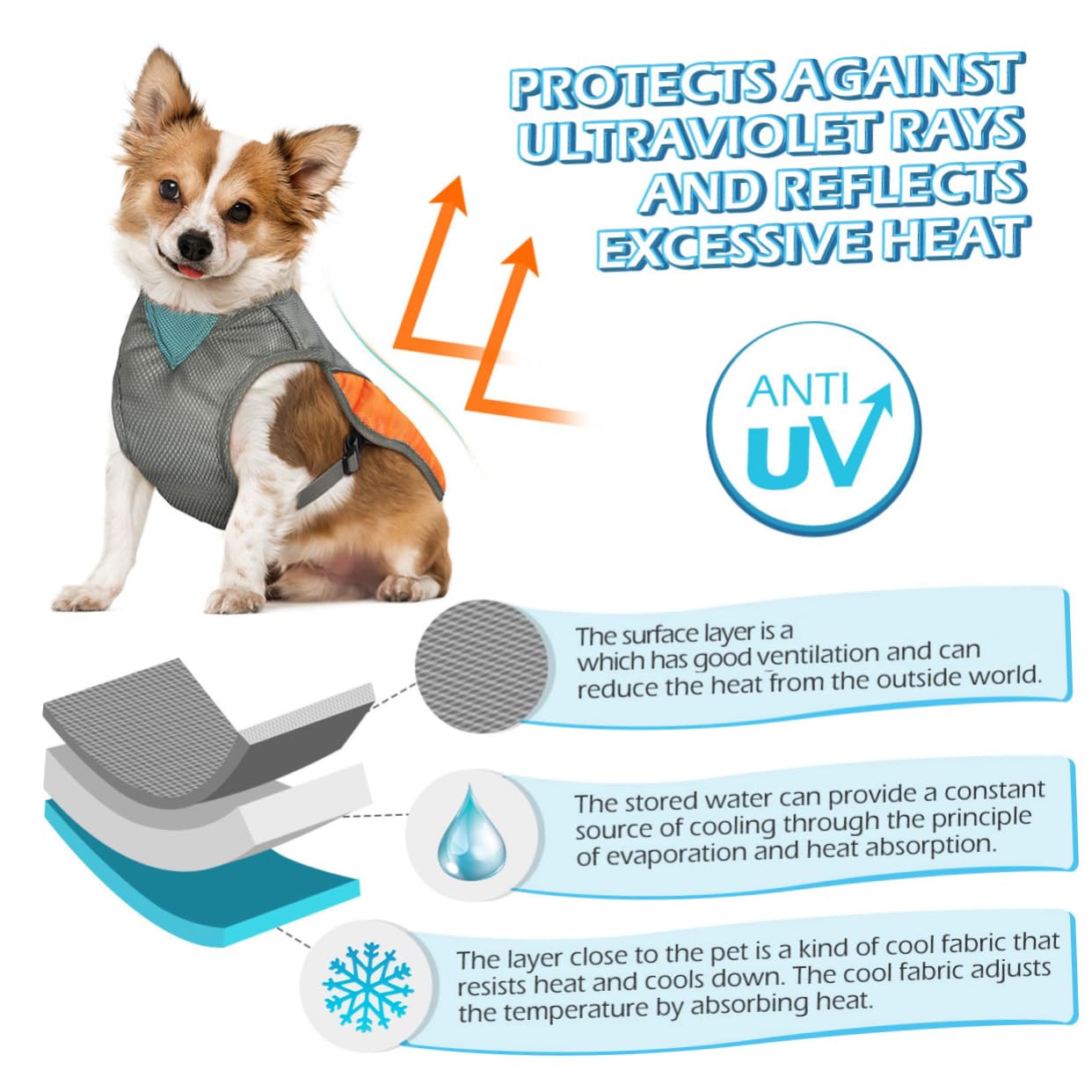 POPETPOP POPETPOP Dog Cooling Vest Reflective Adjustable Pet Cooler Jacket for Small Medium Dogs in Orange - View 3 of 9