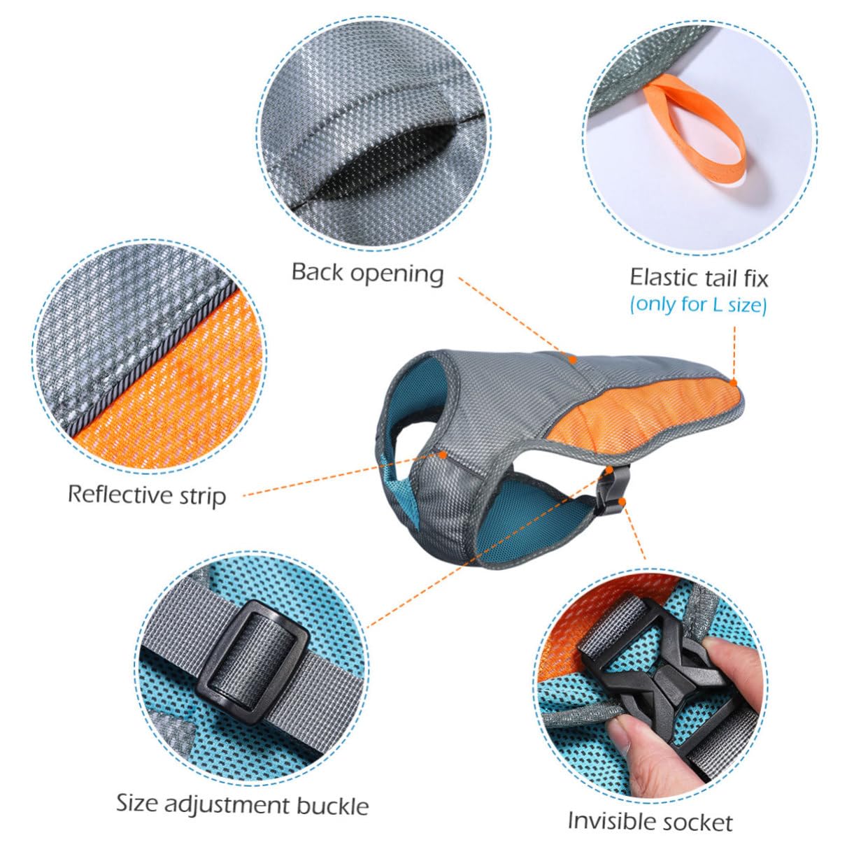 POPETPOP POPETPOP Dog Cooling Vest Reflective Adjustable Pet Cooler Jacket for Small Medium Dogs in Orange - View 7 of 9
