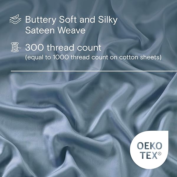 Sijo Sijo AiryWeight Tencel Sheet Set Buttery Soft Cooling Sheets 100% Lyocell Eucalyptus 4pc Queen Sky Color - View 4 of 8