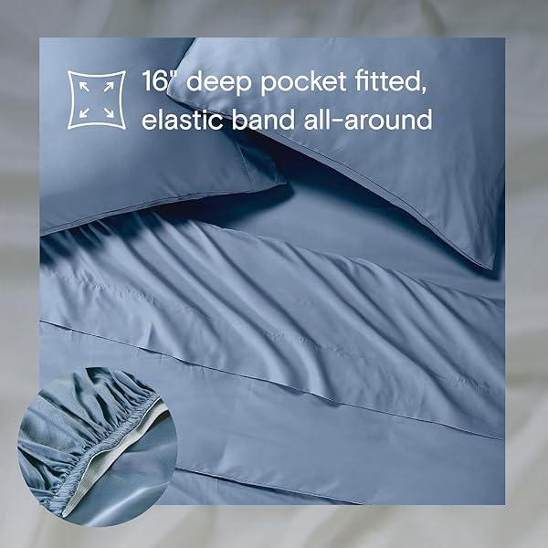 Sijo Sijo AiryWeight Tencel Sheet Set Buttery Soft Cooling Sheets 100% Lyocell Eucalyptus 4pc Queen Sky Color - View 5 of 8