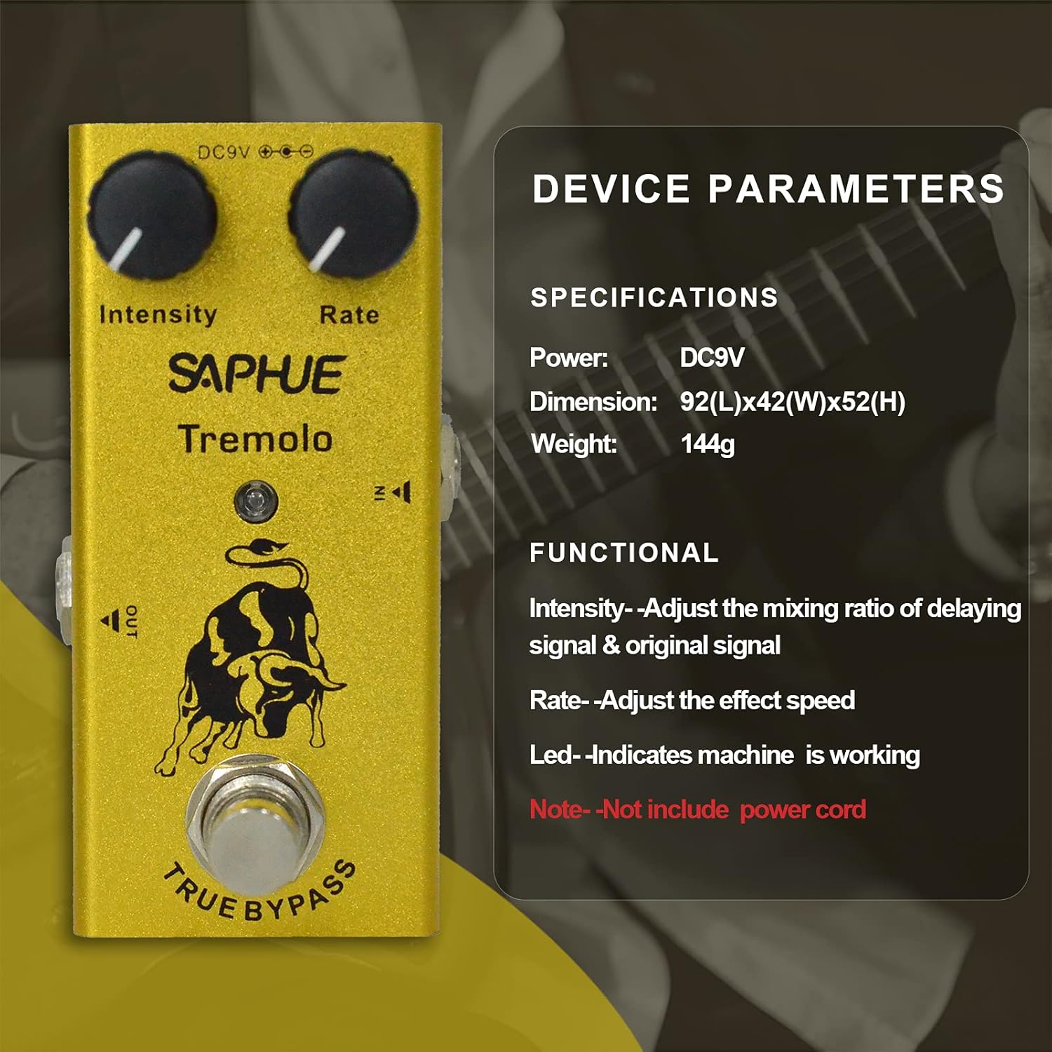 SAPHUE SAPHUE Guitar Tremolo Effects Pedal with Intensity Rate Knob True Bypass Mini Steel Shell for Electric Guitar Kit - View 6 of 9