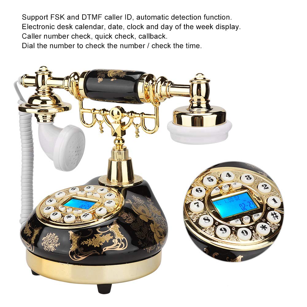 Yoidesu Retro Vintage Antique Telephone Classic Fixed Digital Caller ID Home Decor Black Gold - View 4 of 9