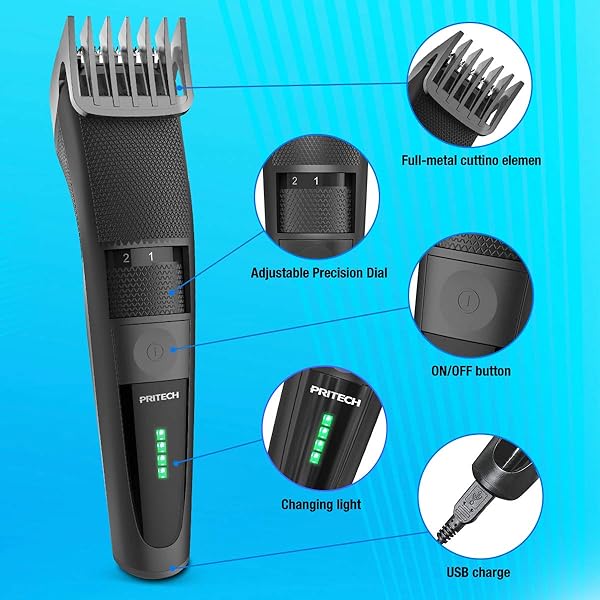 PRITECH PRITECH Cordless Electric Hair Clipper and Beard Trimmer for Men with 20 Adjustable Settings and Comb Attachment Black - View 6 of 8