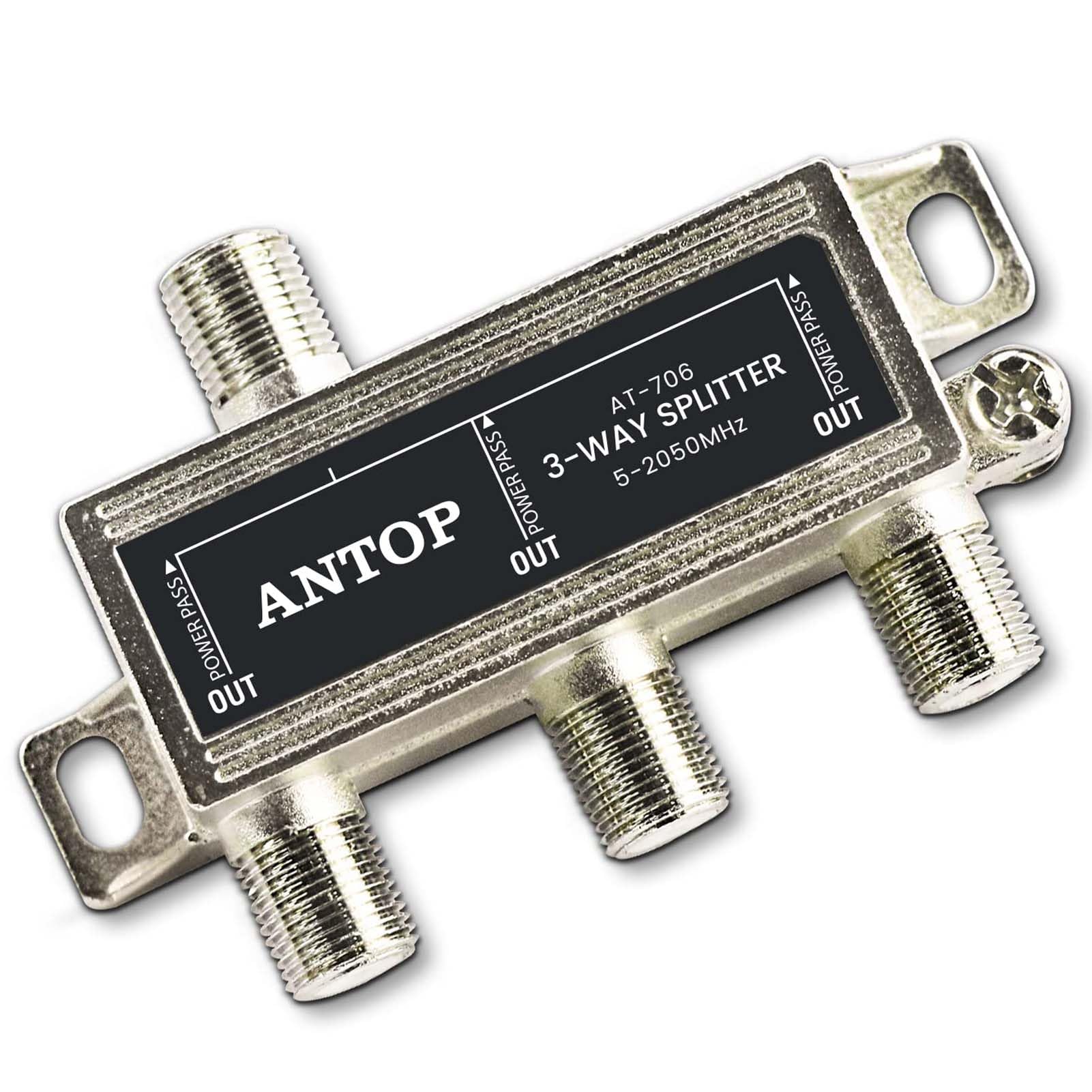 ANTOP ANTOP 3-Way Coaxial Cable Splitter for Satellite HDTV Antenna Signal Power DC Passing Silver Plated Corrosion Resistant 2GHz 5-2050MHz