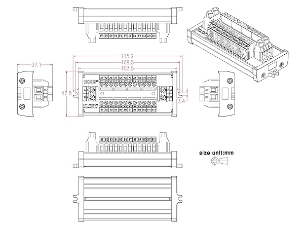 HCDC 30Amp 300V 2x12 Position Terminal Block Distribution Module Screw Mount for Reliable Electrical Connections - View 5 of 10