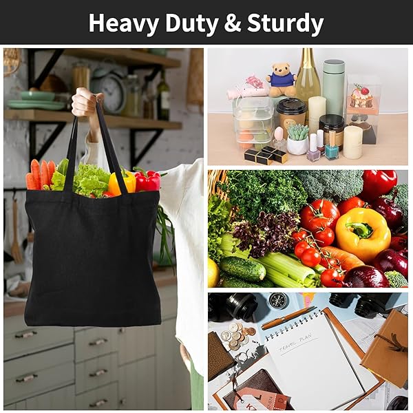 Segarty Segarty Black Canvas Tote 6 Pack Heavy Duty Reusable Grocery Bags 16x15 inch Zippered Plain Bags for Women Crafts and Gifts - View 4 of 7