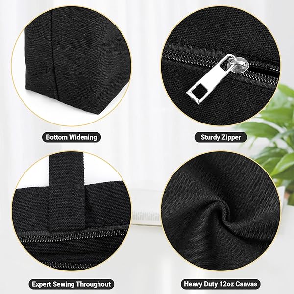 Segarty Segarty Black Canvas Tote 6 Pack Heavy Duty Reusable Grocery Bags 16x15 inch Zippered Plain Bags for Women Crafts and Gifts - View 5 of 7
