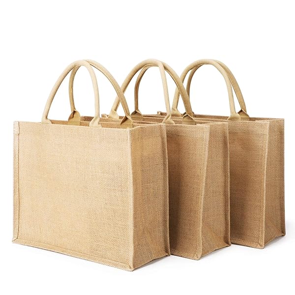 Segarty Jute Tote Bag 3 Pack Small Reusable Burlap Gift Bags with Handles for Weddings Grocery Shopping Bachelorette Parties and Beach Trips