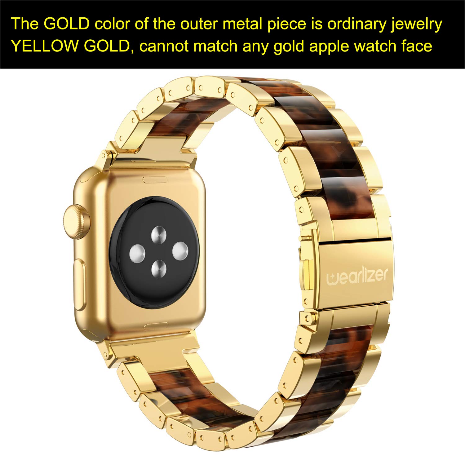 Wearlizer Wearlizer Gold Stainless Steel Tortoise Resin Apple Watch Band 42-49mm Luxury Replacement Strap for Men and Women - View 2 of 7