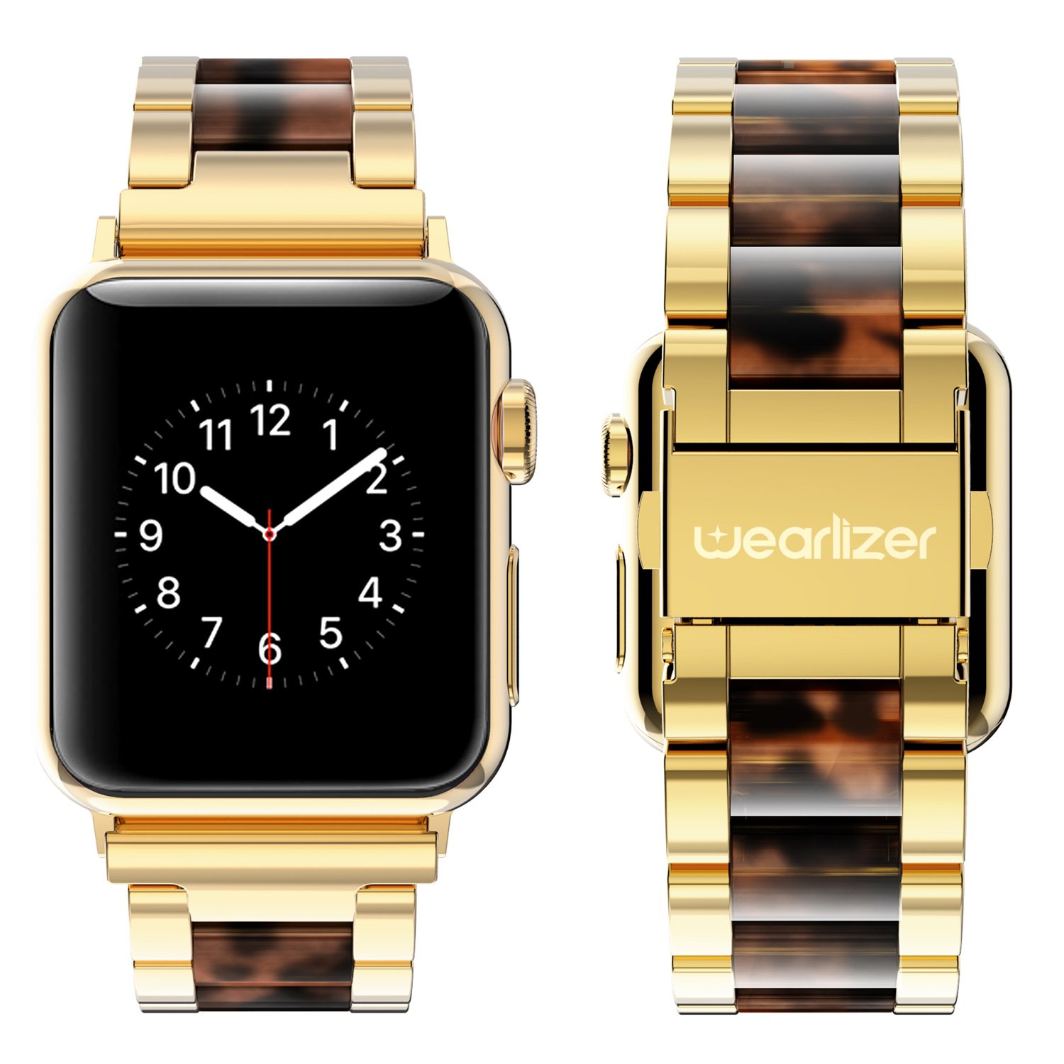 Wearlizer Wearlizer Gold Stainless Steel Tortoise Resin Apple Watch Band 42-49mm Luxury Replacement Strap for Men and Women - View 3 of 7