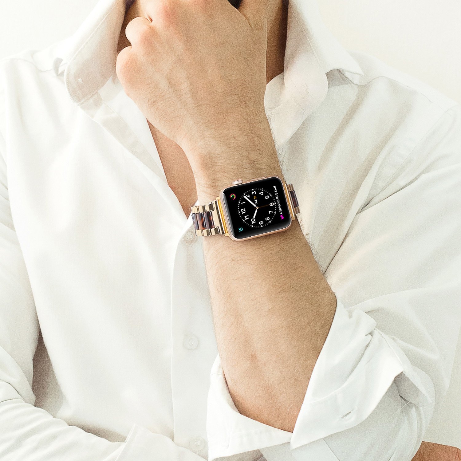 Wearlizer Wearlizer Gold Stainless Steel Tortoise Resin Apple Watch Band 42-49mm Luxury Replacement Strap for Men and Women - View 5 of 7