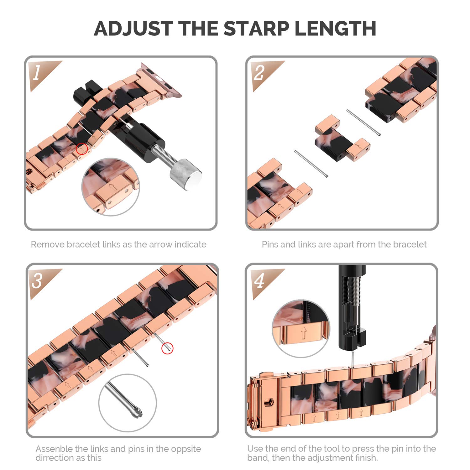 Wearlizer Wearlizer Gold Stainless Steel Tortoise Resin Apple Watch Band 42-49mm Luxury Replacement Strap for Men and Women - View 7 of 7