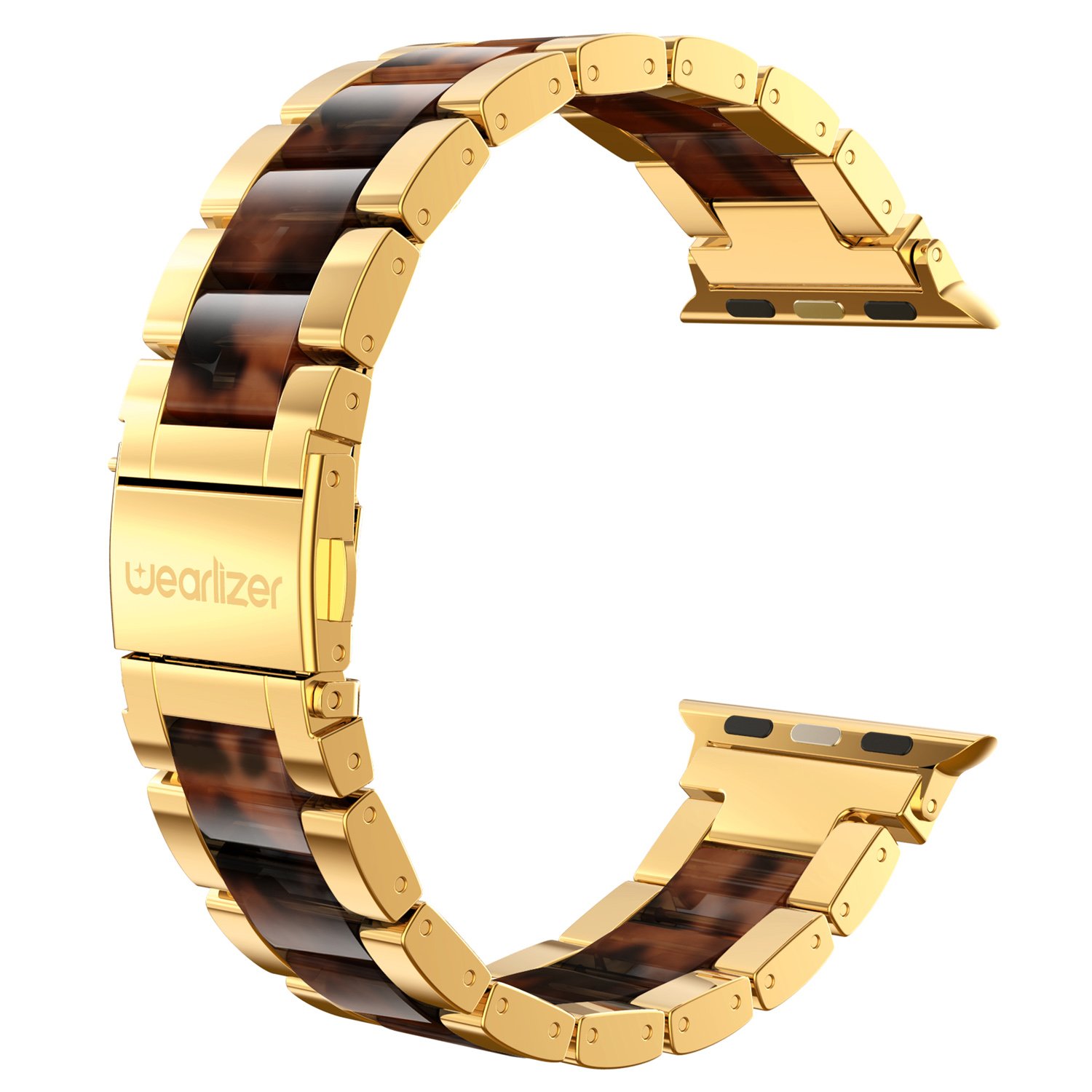 Wearlizer Wearlizer Gold Stainless Steel Tortoise Resin Apple Watch Band 42-49mm Luxury Replacement Strap for Men and Women