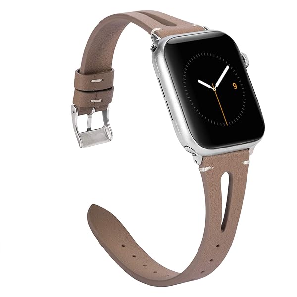 Wearlizer Leather Apple Watch Bands 38mm 40mm 41mm for Men Women Sport Straps Cool Tan Bracelet with Silver Buckle Series SE 9 8 7 6 5 4 3 2 1