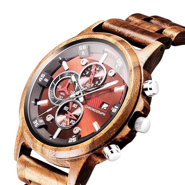 WASTIME WASTIME Wooden Watch for Men and Women Stylish Chronograph Military Casual Calendar Gift for Dad from Son - View 3 of 8