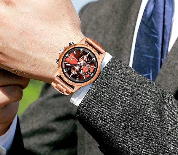 WASTIME WASTIME Wooden Watch for Men and Women Stylish Chronograph Military Casual Calendar Gift for Dad from Son - View 4 of 8