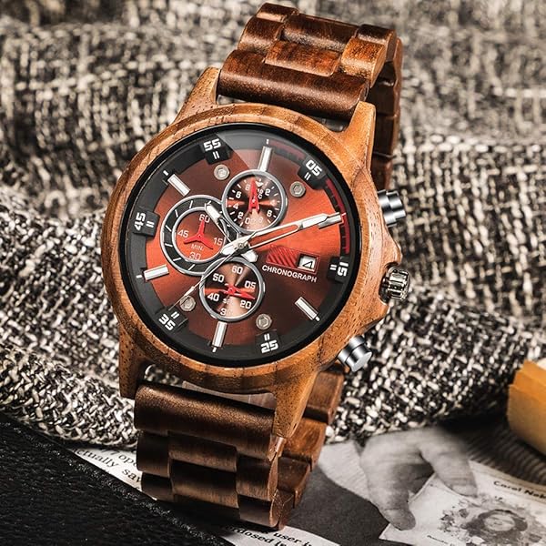 WASTIME WASTIME Wooden Watch for Men and Women Stylish Chronograph Military Casual Calendar Gift for Dad from Son - View 5 of 8
