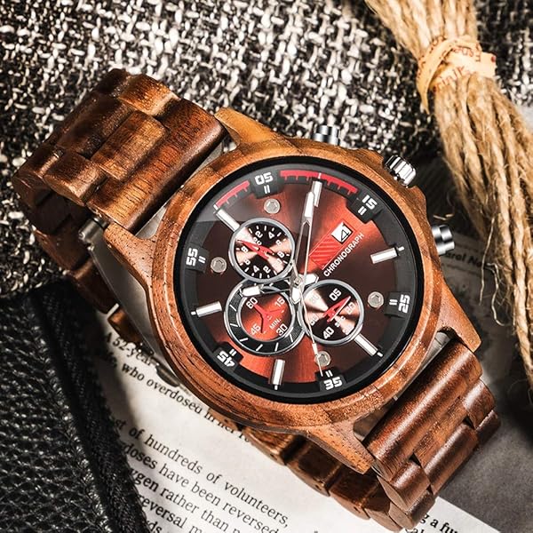 WASTIME WASTIME Wooden Watch for Men and Women Stylish Chronograph Military Casual Calendar Gift for Dad from Son - View 6 of 8