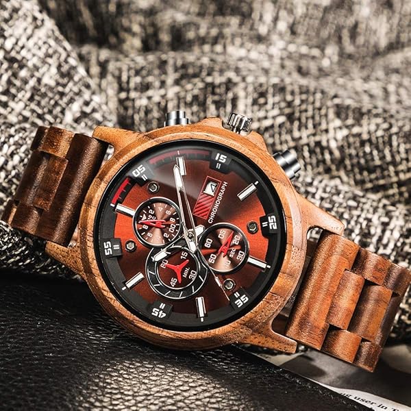 WASTIME WASTIME Wooden Watch for Men and Women Stylish Chronograph Military Casual Calendar Gift for Dad from Son - View 7 of 8