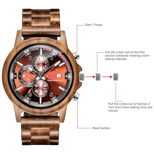 WASTIME WASTIME Wooden Watch for Men and Women Stylish Chronograph Military Casual Calendar Gift for Dad from Son - View 8 of 8