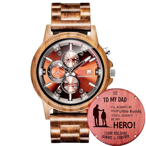 WASTIME WASTIME Wooden Watch for Men and Women Stylish Chronograph Military Casual Calendar Gift for Dad from Son