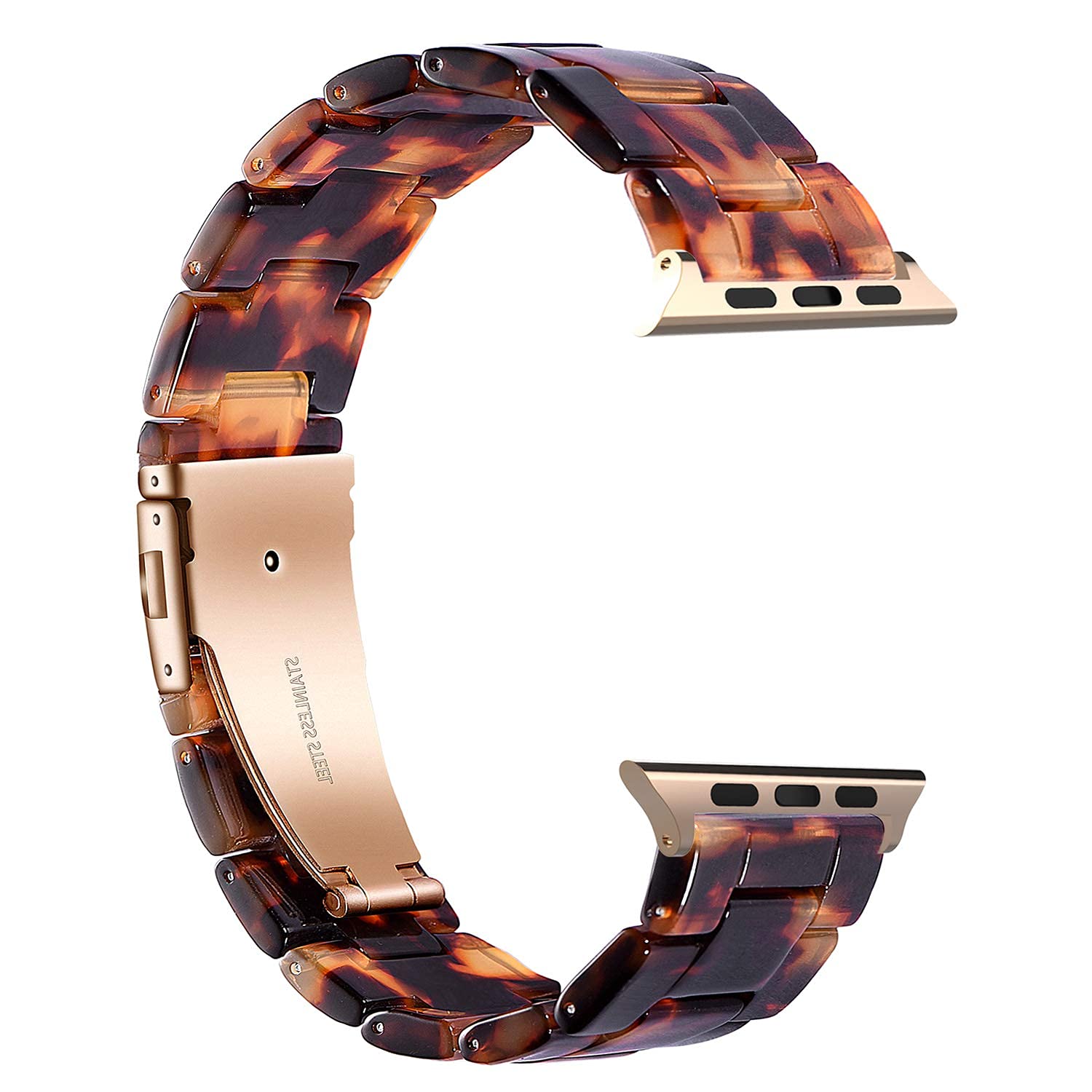 iLVANYA ComoMoi Fashion Resin Watchband for 38mm 40mm Apple Watch with Metal Buckle Strap Bracelet in Rose Gold and Tortoise for Series 1 to 5 - View 2 of 7
