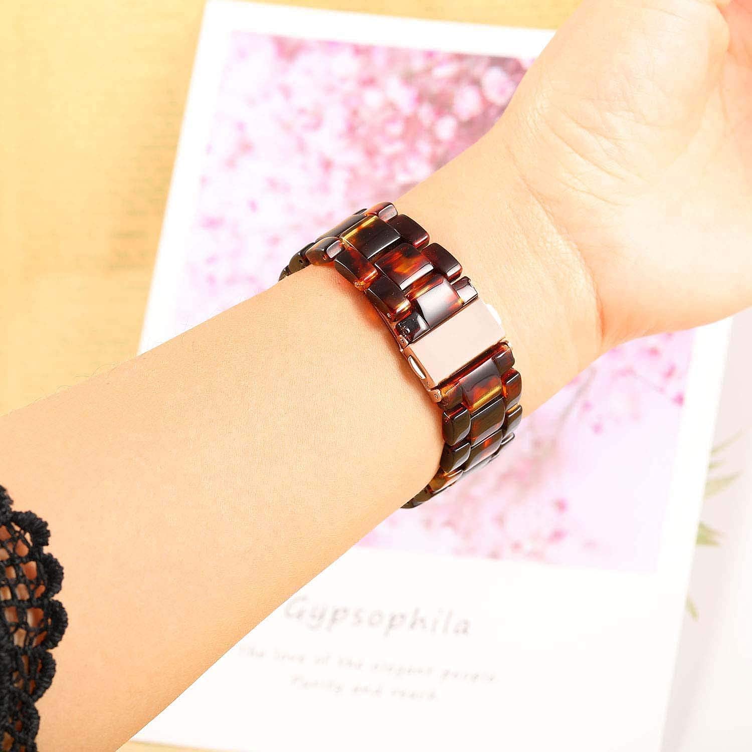 iLVANYA ComoMoi Fashion Resin Watchband for 38mm 40mm Apple Watch with Metal Buckle Strap Bracelet in Rose Gold and Tortoise for Series 1 to 5 - View 4 of 7