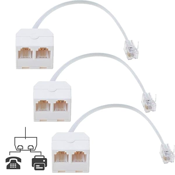 RFAdapter RFAdapter Telephone Splitter 3 Pack RJ11 Male to Female Two Way Phone Line Splitter Converter Cable for Easy Connection - View 2 of 8