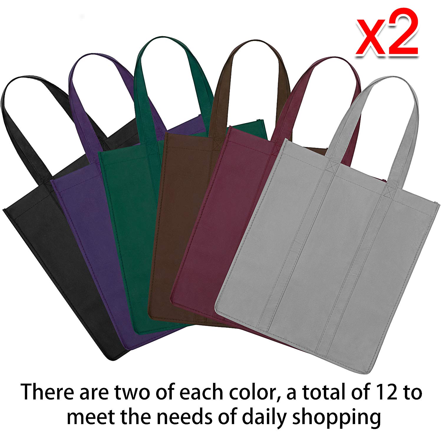 WISELIFE WISELIFE Reusable Grocery Bags 12 Pack Large Foldable Eco-Friendly Tote Bags with Long Handle for Shopping and Groceries in 6 Colors - View 3 of 7
