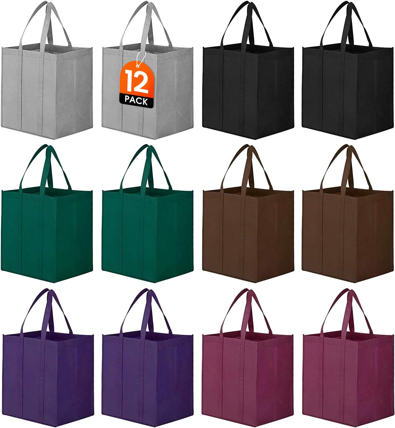 WISELIFE WISELIFE Reusable Grocery Bags 12 Pack Large Foldable Eco-Friendly Tote Bags with Long Handle for Shopping and Groceries in 6 Colors