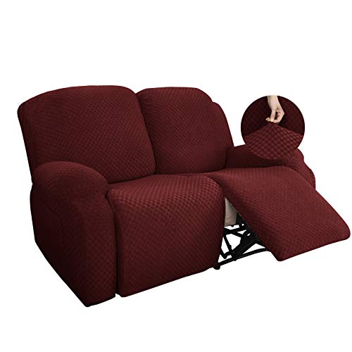 YEMYHOM YEMYHOM 6 Pieces Stretch Loveseat Recliner Slipcover Jacquard Fitted Sofa Cover with Side Pocket Elastic Bottom Wine Red - View 2 of 8